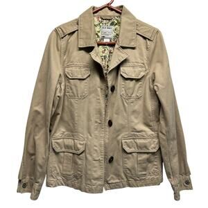 Old Navy Women's Utility Jacket Khaki Beige L Cotton Floral Lined Military Style